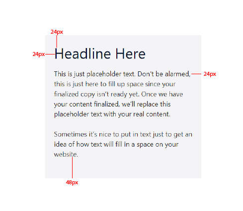 uneven-card-annotated-01 A screenshot of a card design with annotations showing the padding on all sides. The bottom side has a larger padding value (48px).